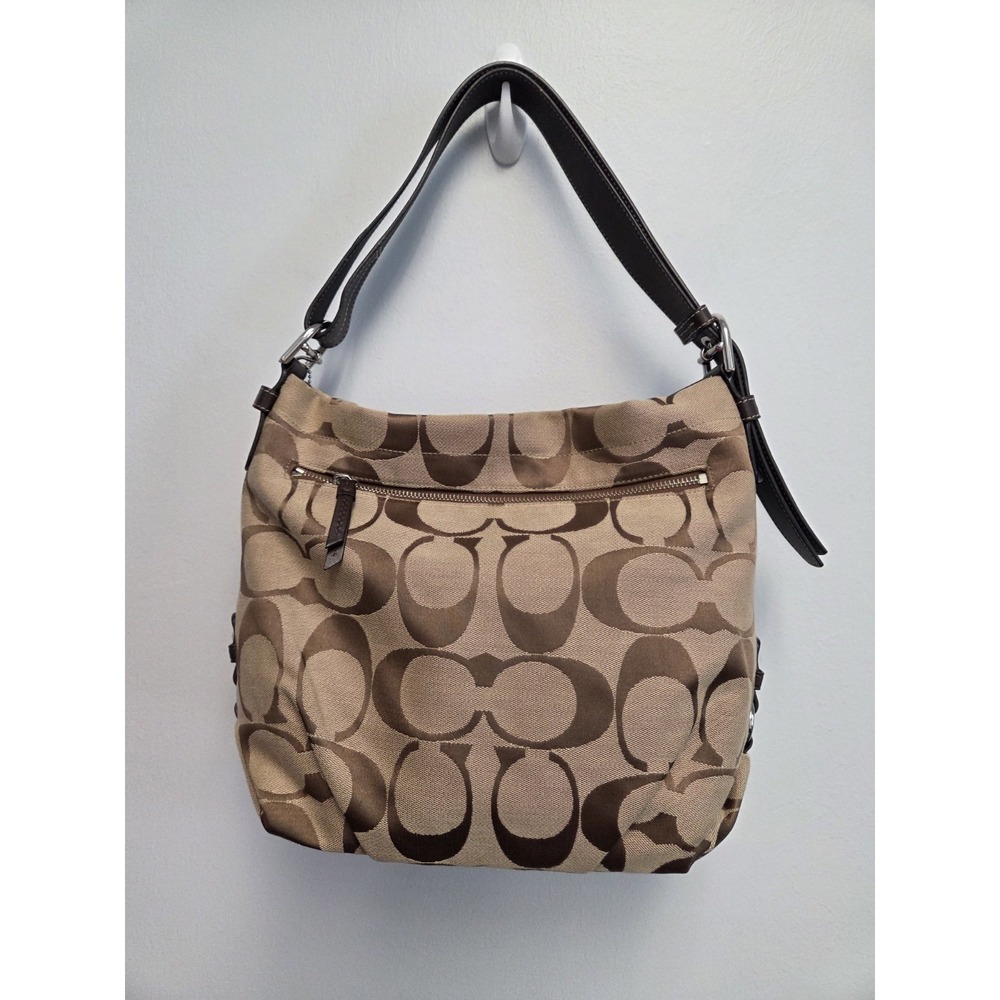 Coach Signature Canvas Hobo Shoulder Bag Crossbody Purse Logo Brown - Picture 2 of 16
